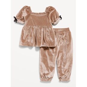 Old Navy Short Puff-Sleeve Velour Top and Pants Set for Baby - Sugar Cookie in Kuwait