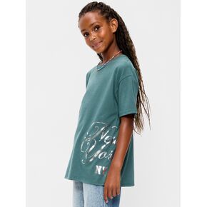 Old Navy Oversized Short-Sleeve Graphic Tunic T-Shirt for Girls - Jade Shadow in Kuwait