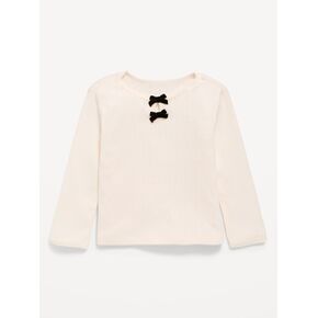 Old Navy Long-Sleeve Bow-Front Pointelle-Knit Top for Toddler Girls - Creme De La Creme in Kuwait