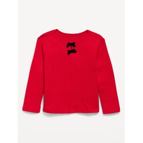 Old Navy Long-Sleeve Bow-Front Pointelle-Knit Top for Toddler Girls - Robbie Red in Kuwait