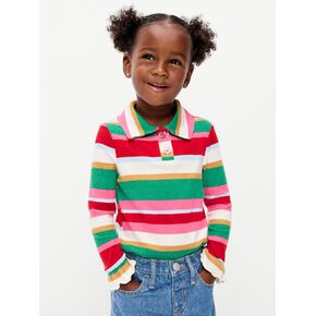 Old Navy Long-Sleeve Striped Ribbed Collared Top for Toddler Girls - Multi Stripe in Kuwait