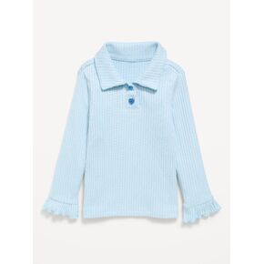 Old Navy Long-Sleeve Ribbed Collared Top for Toddler Girls - Blue Tranquility in Kuwait