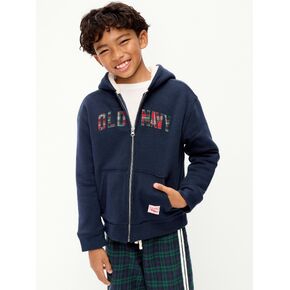 Old Navy Logo Graphic Sherpa-Lined Full-Zip Hoodie for Boys - In the Navy in Kuwait