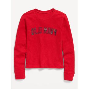 Old Navy Long-Sleeve Logo Graphic Waffle-Knit T-Shirt for Girls - Robbie Red in Kuwait