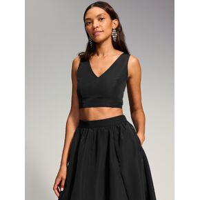 Old Navy The Occasion by Old Navy V-Neck Taffeta Crop Top - Black Jack in Kuwait