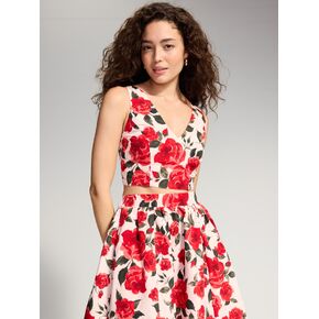 Old Navy The Occasion by Old Navy V-Neck Taffeta Crop Top - Bold Red Floral in Kuwait