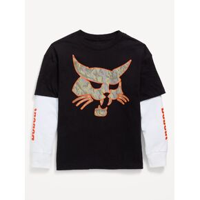 Old Navy Bobcat® Oversized Gender-Neutral 2-in-1 T-Shirt for Kids - Black Jack in Kuwait