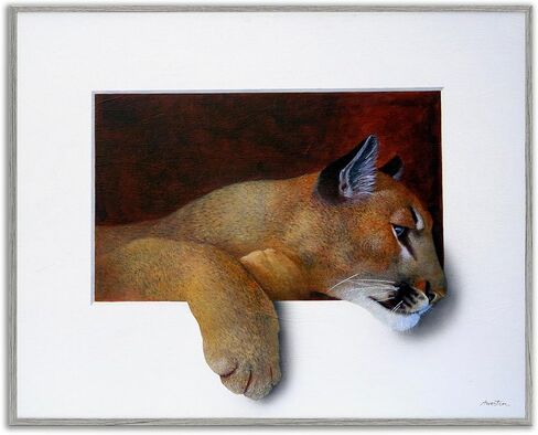 Stupell Industries Wild Cougar Resting Head لوحة الوهم المثيرة للاهتمام، تصميم بواسطة Alan Weston، إطار أسود، 20 × 16 in Kuwait