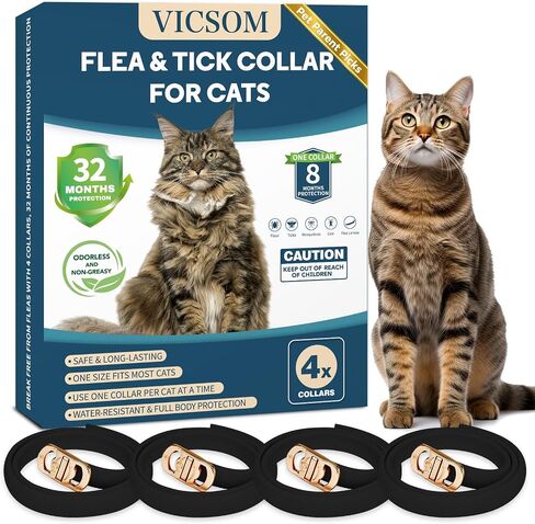 4 Pack Flea Collar for Cats, Cat Flea and Tick Collar 32 Months Cat Flea and Tick Treatment Collar, Waterproof Adjustable Cats Kitten Flea Collar, Tick and Flea Prevention Collar for Cat, Black Grey in Kuwait