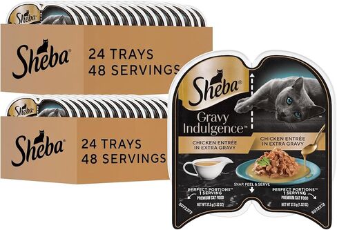 Sheba Gravy Indulgence Adult Wet Cat Food (24 Count, 48 Servings), Salmon Entrée in Extra Gravy, Easy Peel Twin-Pack Trays in Kuwait