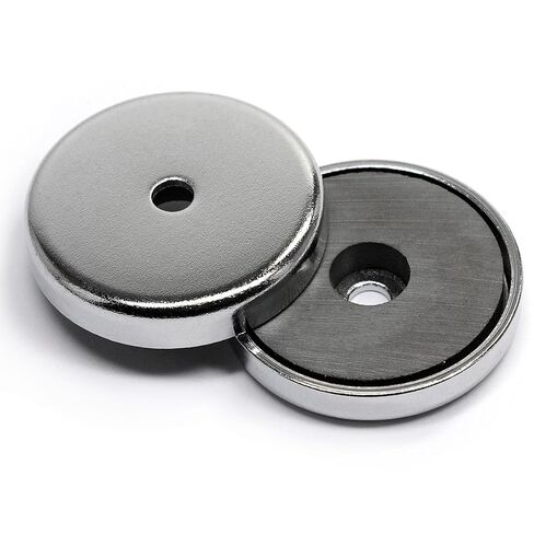 CMS MAGNETICS - 2-Pack RB90 C8 Ceramic Ferrite Round Base Magnet with Anti-Corrosion Chrome Plated Steel Cup and 210 LB Pull Force - Cup Diameter: 124.3mm, Center Hole: 12.8mm, Thickness: 12.5mm in Kuwait