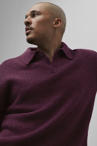 Alo Yoga Textured Knit Long Sleeve Polo - Rich Bordeaux in Kuwait