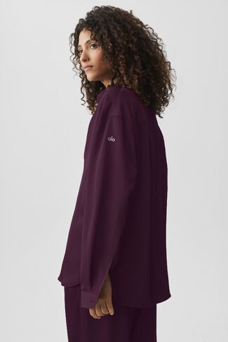 Alo Yoga Satin Smooth Talker Button Up - Rich Bordeaux in Kuwait