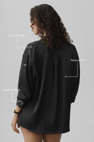 Alo Yoga Satin Smooth Talker Button Up - Black in Kuwait