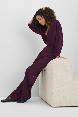 Alo Yoga Satin High-Waist Smooth Talker Pant (Long) - Rich Bordeaux in Kuwait