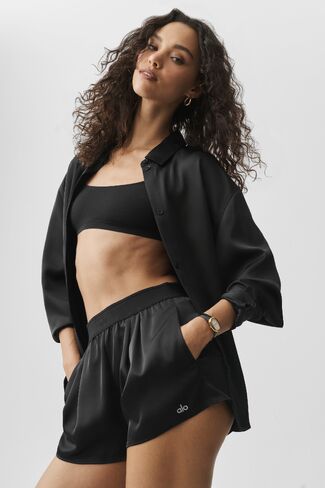 Alo Yoga Satin High-Waist Smooth Talker Short - Black in Kuwait