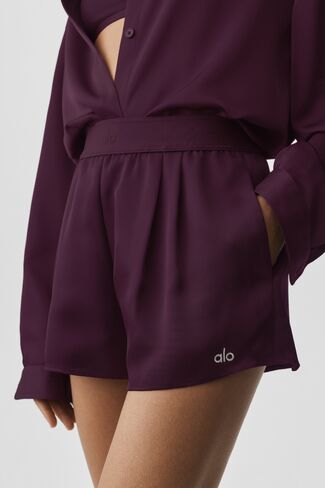 Alo Yoga Satin High-Waist Smooth Talker Short - Rich Bordeaux in Kuwait