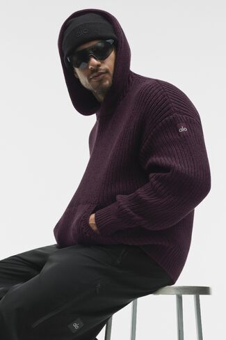 Alo Yoga Chunky Knit Rewind Hoodie  - Rich Bordeaux Multi in Kuwait