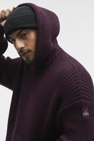 Alo Yoga Chunky Knit Rewind Hoodie  - Rich Bordeaux Multi in Kuwait