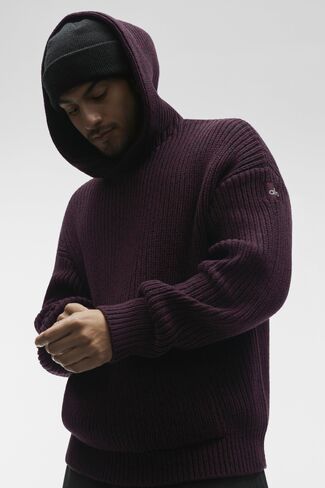 Alo Yoga Chunky Knit Rewind Hoodie  - Rich Bordeaux Multi in Kuwait