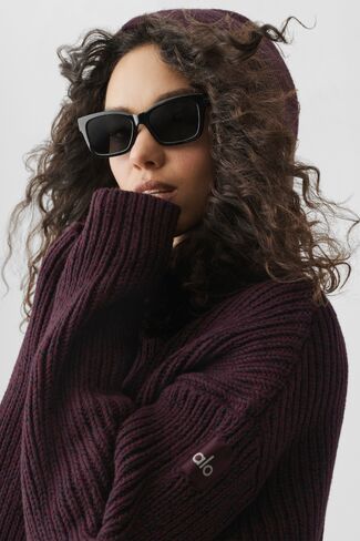 Alo Yoga Chunky Knit Rewind Hoodie  - Rich Bordeaux Multi in Kuwait