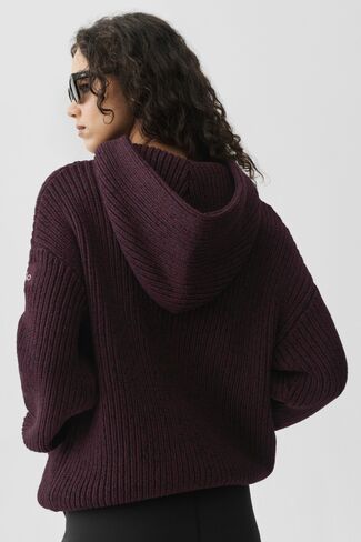 Alo Yoga Chunky Knit Rewind Hoodie  - Rich Bordeaux Multi in Kuwait