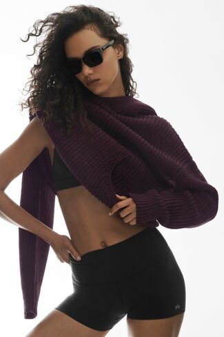 Alo Yoga Chunky Knit Rewind Hoodie  - Rich Bordeaux Multi in Kuwait