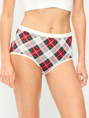 Old Navy High-Waisted Everyday Brief Cotton Underwear - White Tartan in Kuwait