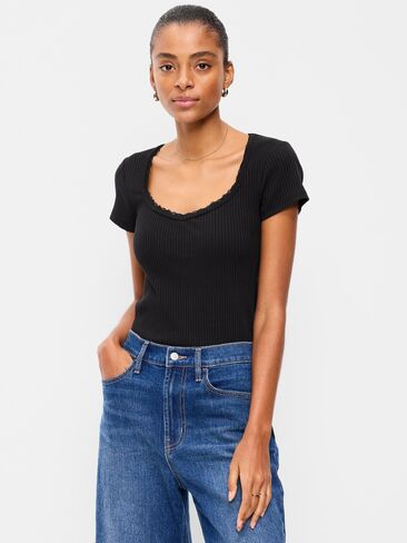 Old Navy Lace-Trim Sweetheart-Neck Ribbed Top - Black Jack in Kuwait