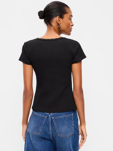 Old Navy Lace-Trim Sweetheart-Neck Ribbed Top - Black Jack in Kuwait