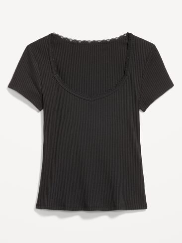 Old Navy Lace-Trim Sweetheart-Neck Ribbed Top - Black Jack in Kuwait