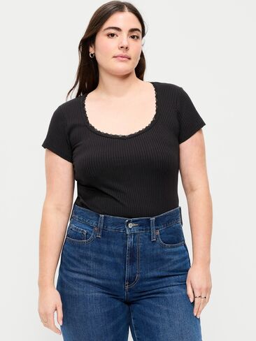 Old Navy Lace-Trim Sweetheart-Neck Ribbed Top - Black Jack in Kuwait