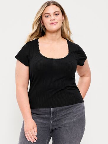 Old Navy Lace-Trim Sweetheart-Neck Ribbed Top - Black Jack in Kuwait