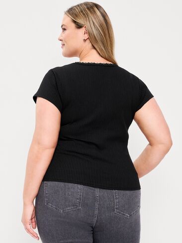 Old Navy Lace-Trim Sweetheart-Neck Ribbed Top - Black Jack in Kuwait