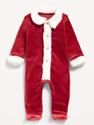 Old Navy Velour Holiday Footed One-Piece for Baby - Holiday Red in Kuwait