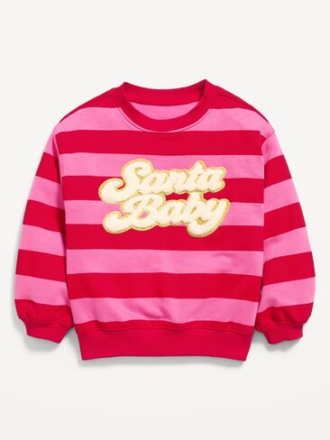 Old Navy Long-Sleeve Graphic Sweatshirt for Toddler Girls - Pink & Red Stripe in Kuwait