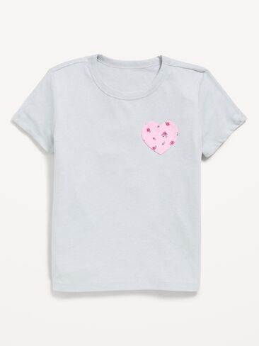 Old Navy Softest Short-Sleeve Heart-Pocket T-Shirt for Girls - Pink Floral in Kuwait