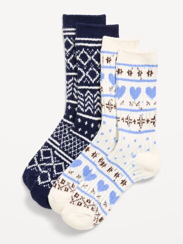 Old Navy Fair Isle Crew Socks 2-Pack for Women - Blue Fair Isle in Kuwait