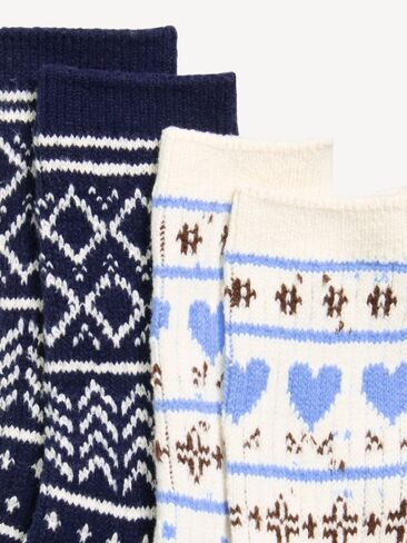 Old Navy Fair Isle Crew Socks 2-Pack for Women - Blue Fair Isle in Kuwait