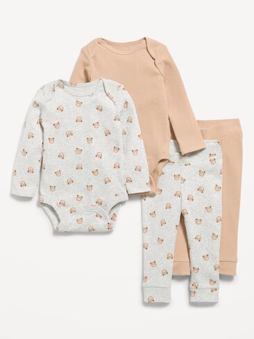 Old Navy Long-Sleeve Bodysuit and Leggings 4-Piece for Baby - Bears in Kuwait