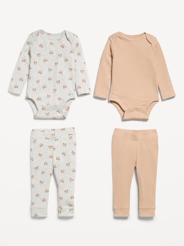 Old Navy Long-Sleeve Bodysuit and Leggings 4-Piece for Baby - Bears in Kuwait