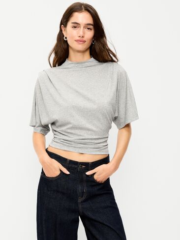 Old Navy High-Neck Flutter-Sleeve Top - Silver Gray in Kuwait