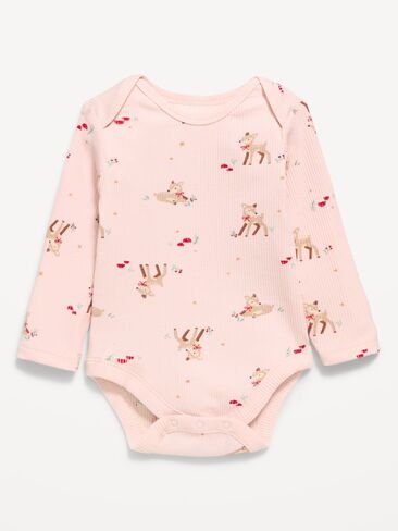 Old Navy Printed Long-Sleeve Ribbed Bodysuit for Baby - Doe A Deer in Kuwait
