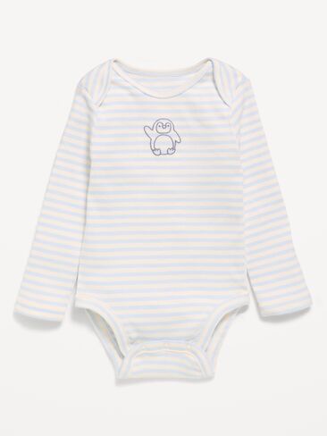 Old Navy Long-Sleeve Graphic Bodysuit for Baby - White & Blue Stripe in Kuwait