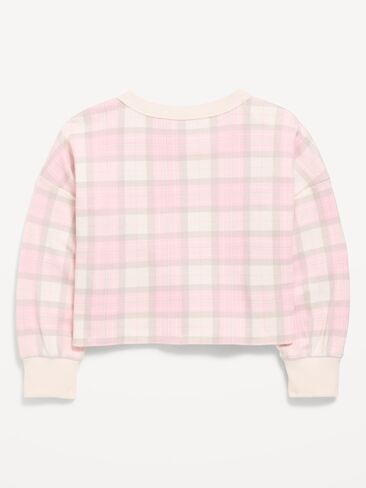Old Navy CozePlush Waffle Knit Henley Top for Girls - White/Gray Plaid in Kuwait