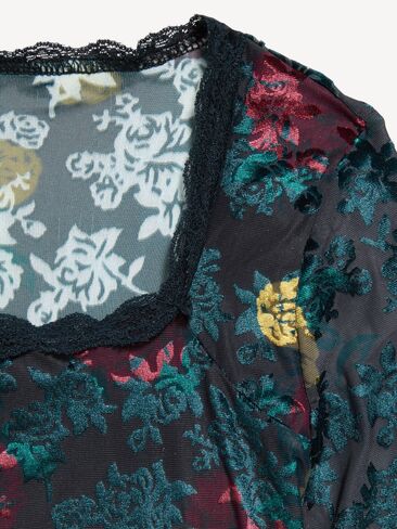 Old Navy Long-Sleeve Floral Velour Top for Girls - Black Floral in Kuwait