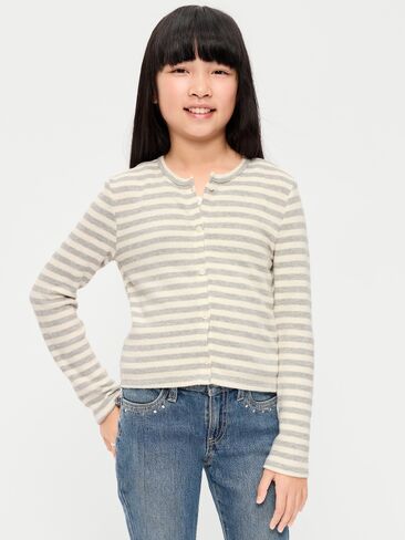 Old Navy Printed Cardigan Sweater for Girls - Gray Stripe in Kuwait