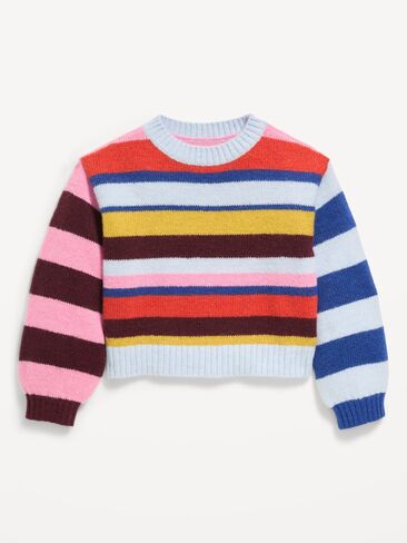 Old Navy SoSoft Long-Sleeve Graphic Sweater for Girls - Multi Stripe in Kuwait