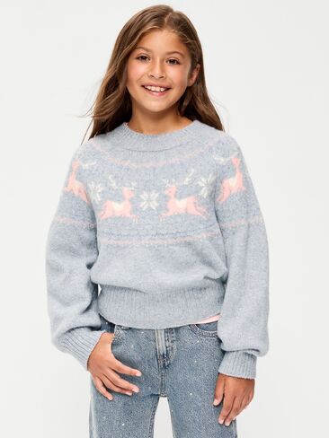 Old Navy SoSoft Long-Sleeve Fair Isle Sweater for Girls - Heather Gray in Kuwait