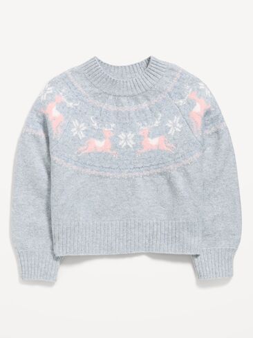 Old Navy SoSoft Long-Sleeve Fair Isle Sweater for Girls - Heather Gray in Kuwait